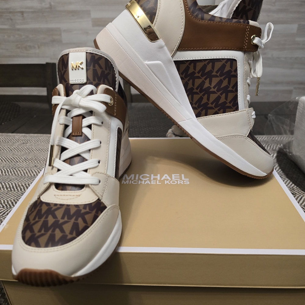 Michael Kors Beige and Brown Logo Sneakers